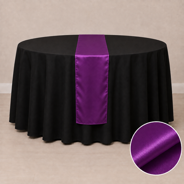 Chemin de table satiné 12'' x 108'' (31 cm x 274 cm)